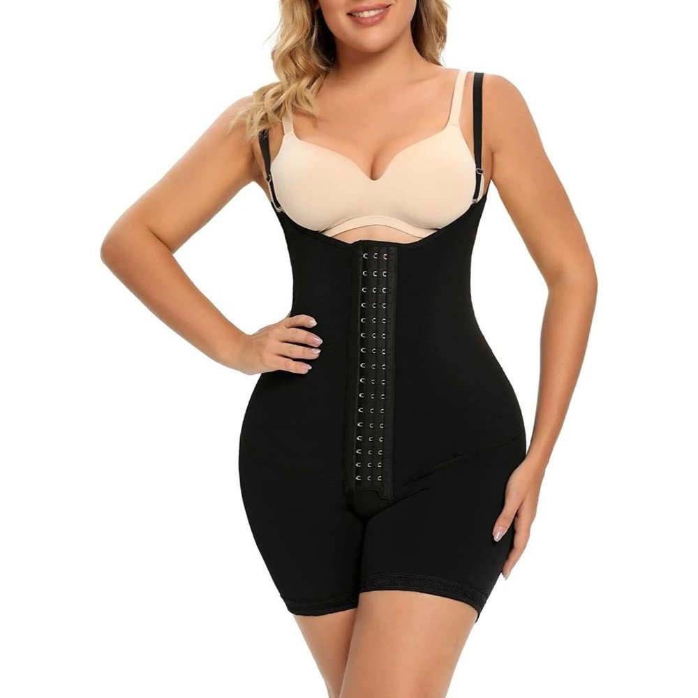Spaperx Shapewear Medium Black Tummy Control Open Bust Body Shaper for Women Bu